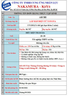ĐƠN HÀNG LẮP RÁP ĐIỆN TỬ (TOYOTA) AICHI