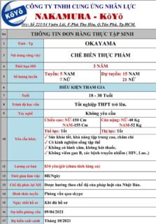 ĐƠN HÀNG CHẾ BIẾN THỰC PHẨM AICHI – CHIBA