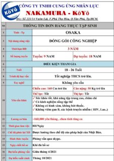 ĐƠN HÀNG ĐÓNG GÓI CÔNG NGHIỆP – NAM – OSAKA