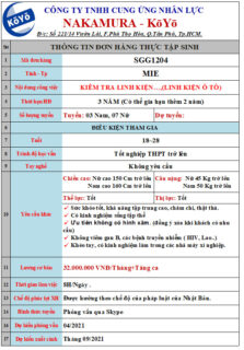 ĐƠN HÀNG KIỂM TRA LINH KIỆN ÔTÔ ( NAM- NỮ) TỈNH MIE
