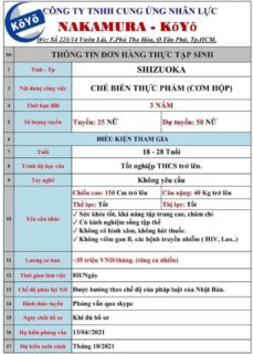 CHẾ BIẾN THỰC PHẨM ( CƠM HỘP) – NỮ – SHIZOUKA