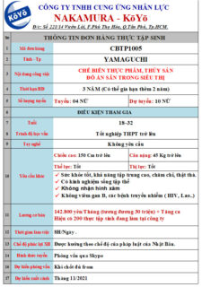 ĐƠN HÀNG CHẾ BIẾN THỰC PHẨM SIÊU THỊ – NỮ – YAMAGUCHI