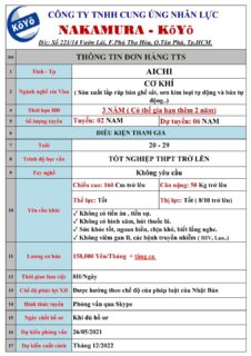 ĐƠN HÀNG CƠ KHÍ – NAM- AICHI + GIFU