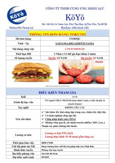 ĐƠN HÀNG LÀM HUMBERGER – SAITAMA, HIGASHITSUYAMA