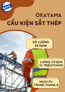 Tuyển 04 nam Cấu kiện sắt thép, 18-28 tuổi, Okayama