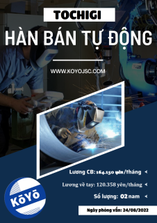 Tuyển 02 Nam Hàn Bán Tự Động, 19-30 tuổi, Tochigi