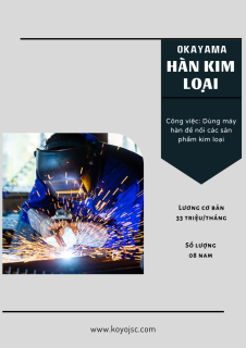 Tuyển 08 nam Hàn Kim Loại, 18-28 tuổi, làm việc tại Okayama