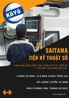 Tuyển 02 nam Tiện kỹ thuật số, 20-28 tuổi, tỉnh SAITAMA