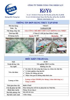 [CHẾ BIẾN THỦY SẢN] TUYỂN 02 NỮ, 18-30 TUỔI – TỈNH YAMAGUCHI