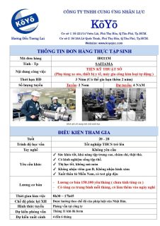 [CƠ KHÍ], TUYỂN 02 NAM, 20-28 TUỔI – TỈNH SAITAMA