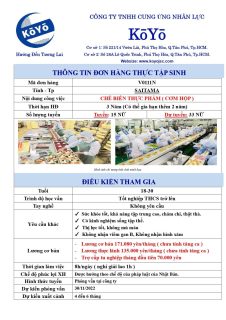 [HOT] TUYỂN 15 NỮ, 18-30 TUỔI, CHẾ BIẾN THỰC PHẨM (CƠM HỘP) – TỈNH SAITAMA